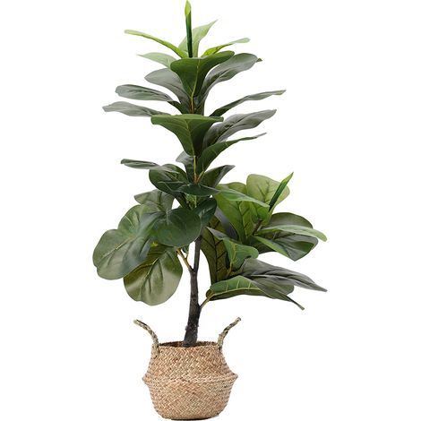 Vicmhuang – Plante artificielle Ficus lyrata – Hauteur 90 cm – Pot tissé Ø17 cm – Feuilles en plastique non toxique – Décoration intérieure