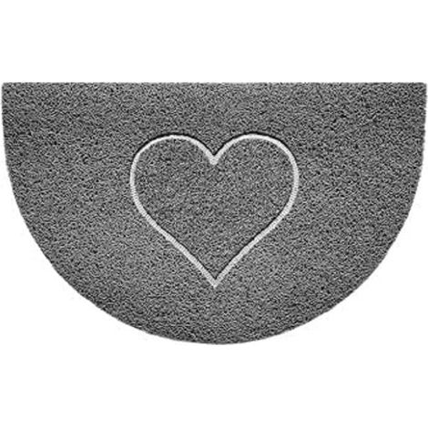 Paillasson Demi-Lune en Relief en Forme de Demi-Cercle Lavable 70 x 44 cm (Gris, Forme de cœur) Utilisation en intérieur ou en extérieur abrité (1/3)