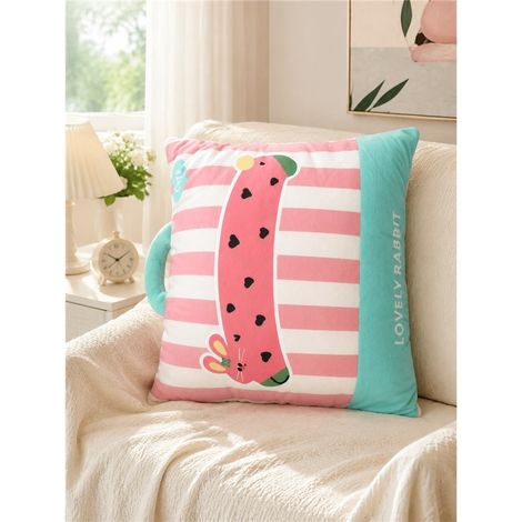 Coussin couverture lapin pastèque rayures roses blanches 38x38 cm multifonction doux moelleux coussin plaid enfant canapé (1/5)
