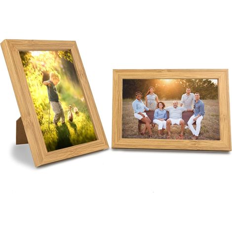 Lot de 2 cadres photo 10 x 15 cm MDF suspendre poser vitres plexiglas aspect chêne maison bureau école (1/5)