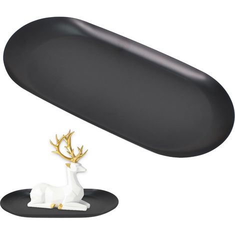 1 Plateau Ovale, Acier Inoxydable Noir, 18x8.5cm, Rangement Bijoux, Cosmétiques, Salon Salle De Bain (1/5)
