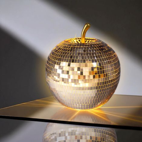 LED Glas Disco Apfel 16 cm - silber - Deko Frucht in Discokugel Optik mit Timer