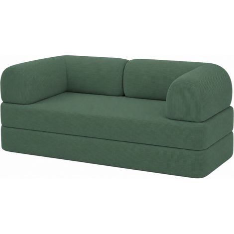 Canapé lit compressé modulable en velours côtelé 90x180 cm vert (1/5)