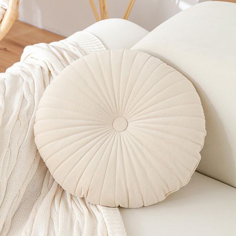 Coussin Rond - Velours Plissé - 40 cm - Pour Canapé Chaise Lit Voiture - Rouge Beige (1/4)