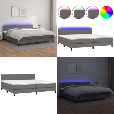 Sommier à lattes de lit avec matelas et LED Gris 200x200 cm - Sommier Tapissier - Lit Plateforme - Lit Design - Lit Avec Led - Matelas À Ressorts Ensachés - Home & Living (1/5)