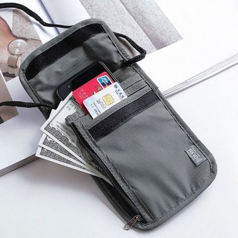Pochette de rangement pour documents de voyage, passeport, argent, cartes bancaires et portefeuille avec étiquette de identification (1/4)