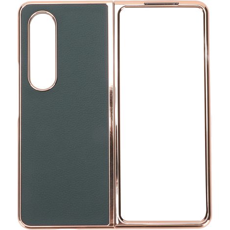 Étui en cuir de vachette véritable nano-électroplaqué avec un motif ciel pour téléphones pliables Samsung Galaxy Z Fold 4 résistant aux rayures et vert. (1/5)
