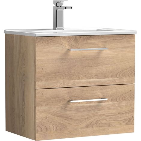 Balterley  Contemporary Bathroom 2 Soft Close Drawer & Minimalist Wall Hung Vanity Unit Basin, Bleached Oak, 600mm