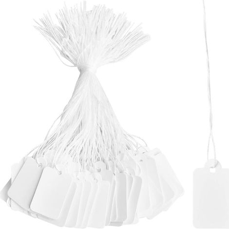 Cartellini bianchi in carta – Confezione da 500 mini cartellini 23 × 14 mm con cordino, ideali per gioielli, abbigliamento e accessori
