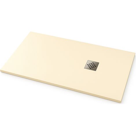 Duschwanne Ardesia extraflach Farbe Intensiv-Creme RAL 1015 60x60cm Abdeckung aus Edelstahl