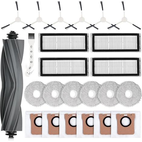24 Accessoires pour Dreame L20 Ultra / L20 Ultra Complete Robot Aspirateur. 1 Brosse Principale, 4 Filtres, 6 Chiffons, 6 Sacs poussire, 6 Brosses latrales, 1 Brosse de Nettoyage (1/5)