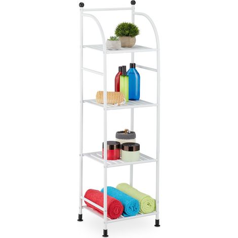 Relaxdays Narrow Storage Unit, 115 X 33 X 28 cm, Kitchen & Bathroom Shelf, 4 Lattice Trays, Metal Standing Tower, White