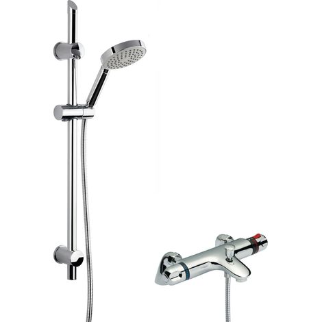Thermostatic Bath Shower Mixer Tap & Single Function Handset Slide Rail Kit Bundle - Chrome - Balterley