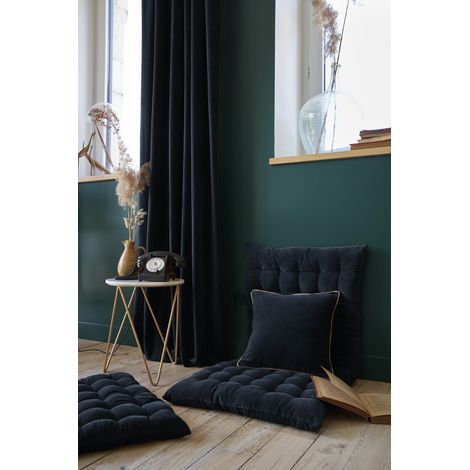 Lot de 2 rideaux ajustables + 8 anneaux pince "César" 140 x 270 cm Velours de Coton - César Minuit - César Minuit - 1 Panneau ajustable 140 x 270 cm (1/3)