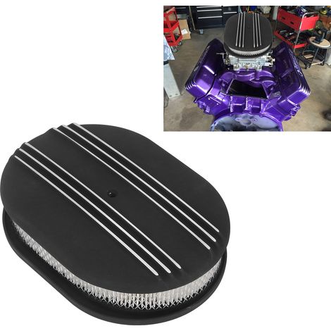 12-Zoll-Oval-Halblamellen-Luftfilter, schwarze Aluminiumlegierung, passend für klassische Ford Chevy (QY-202303034) (Übergewicht). (1/5)