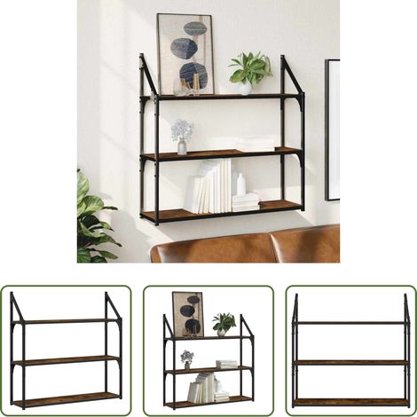 Rangement mural - Étagère murale 3 niveaux chêne fumé 80x21x78,5 cm (1/5)