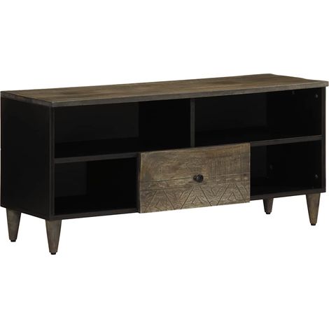 Mueble de TV madera maciza de mango negro 100x33x46 cm