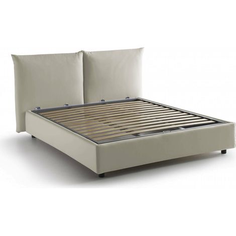 Dmora - Letto matrimoniale Ddestr, Letto contenitore con rivestimento in tessuto, 100% Made in Italy, Apertura frontale, adatto per materasso Cm 160x200, Beige