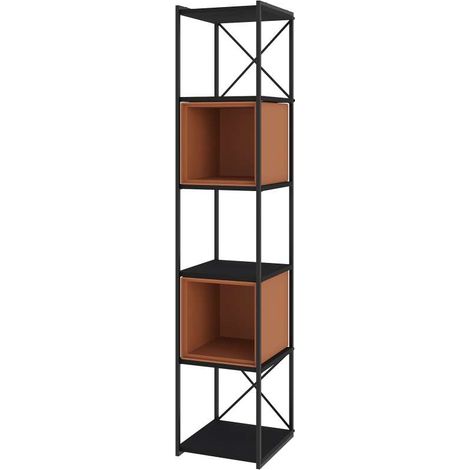 Estantería 2 cubos y estantes modelo Berta-36 acabado negro/terracota, 179cm(alto) 36cm(ancho) 39cm(largo). (1/2)