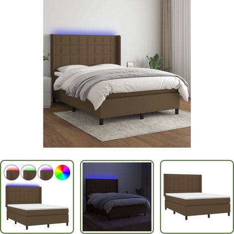 Sommier tapissier - Sommier à lattes de lit matelas et LED Marron foncé 140x190 cm (1/5)