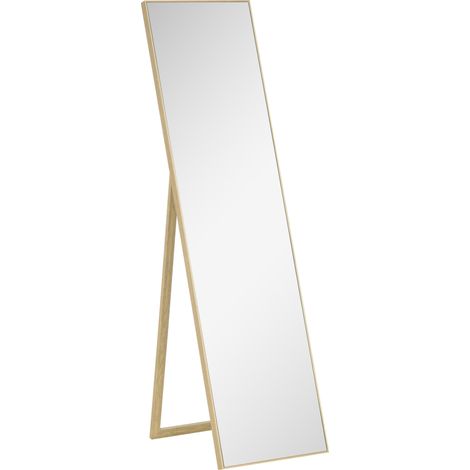 Standspiegel mit Holzmaserung 40x35x147 cm, Ganzkörperspiegel & Schminkspiegel, Silber-Hellbraun, für Schlafzimmer & Flur