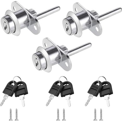 Serrure à Tiroir 3 Pièces avec Clé pour Meubles,Serrure à Piston pour Armoire Vitrine et Classeur,Diamètre 16 mm,Longueur 61 mm,Argent (1/5)