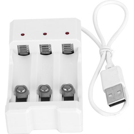 Chargeur USB A03 blanc en ABS écologique résistant aux hautes températures, compatible avec les piles AA et AAA. (1/5)