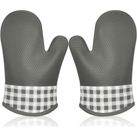 Gant de Cuisine Silicone Anti Chaleur, Gant Four Manique Four Oven Mitts Oven Gloves Gant Manique Gants Isolants Cuisine Épais Mitaine Four pour Barbecue Cuisson Gants Professionnel 1 Paire (Gris) (1/4)