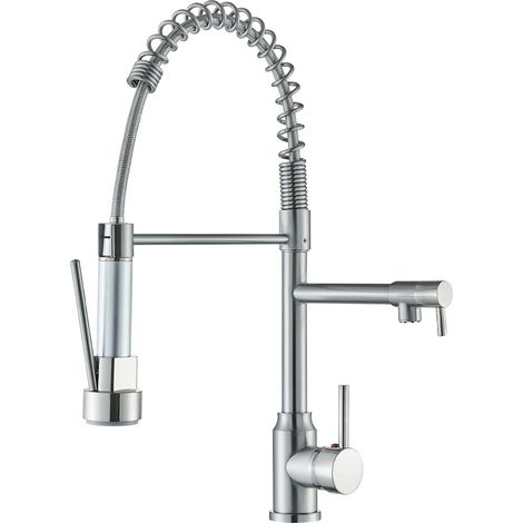 Robinet d'évier de Cuisine, Robinet de cuisine Nickel Brossé rotatif à 360 degrés, double bec de pulvérisation, robinets de cuisine à ressort, robinet mitigeur d'évier (1/5)