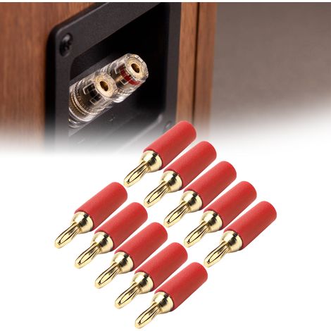 Fiche banane en laiton plaqué or de 2,5 mm, type à quatre feuilles, longueur totale de 25 mm, trou de queue de 3,5 mm, support de fiche soudable, 10007 rouge. (1/5)