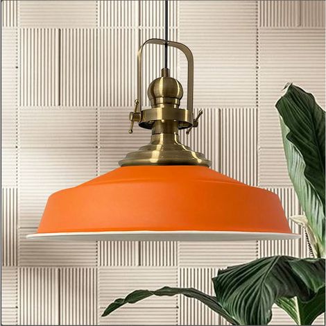 Suspension Industrielle en Métal Orange Peint à la Main – Lustre Vintage E27 Ø41 cm pour Salon, Chambre ou Salle à Manger (1/4)