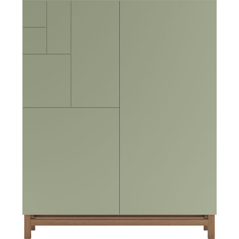 Meuble à chaussures, modèle VOLDA, en mélamine couleur noyer et portes vert. (1/3)
