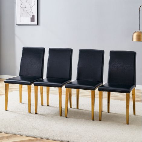 Lote de 4 sillas de comedor en polipiel con respaldo y patas de metal, negro y oro (1/5)