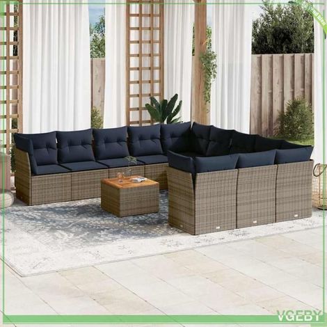 Salon de jardin - Ensemble modulable 12 pcs - Résine tressée gris - Table acacia - Rangement étanche (1/5)