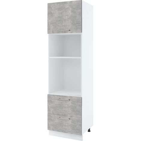 Colonne de cuisine pour micro-onde et four encastrable Bellissi Beton Naturel 2 tiroirs L 60 cm - Porte avec poignée apparente Grey (1/5)