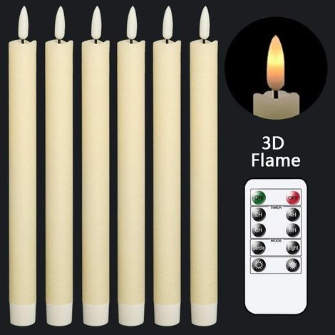 Lot de 6 bougies LED vacillantes à piles Mèche 3D en cire véritable Télécommande avec minuterie 24,5 cm pour décoration intérieure (1/5)