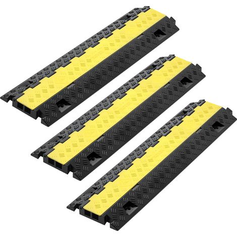 VEVOR Rampe de Protection Cables, Lot de 3, Passage de Cable au Sol 2 Canaux TPU, Charge 9979 kg, Canal 31x28 mm, Ralentisseur Vitesse avec Couvercle Rabattable, Passe Cable pour Interieur, Exterieur