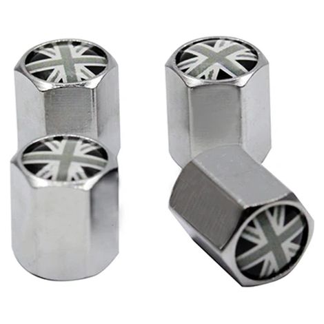 (Drapeau blanc du Royaume-Uni) Lot de 4 bouchons de valve de pneu avec logo drapeau britannique, accessoires de style automobile, compatibles avec MINI (1/5)