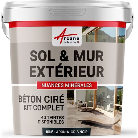 béton ciré, extérieur, pour sol, mur, terrasse, escalier, enduit, décoratif, minéral, en kit - 10 m² (en 2 couches) Aronia Gris Noir - ARCANE INDUSTRIES