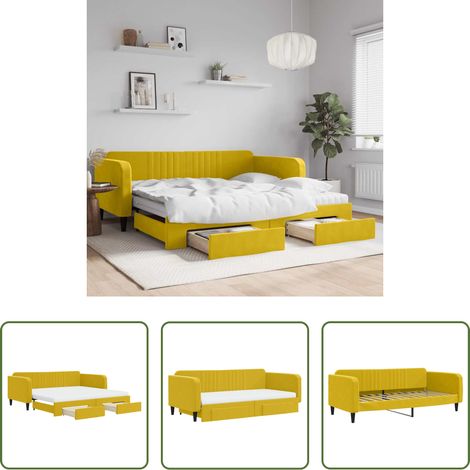 vidaXL Sofa und Bett - Tagesbett Ausziehbar mit Schubladen Gelb 100x200 cm Samt (1/5)