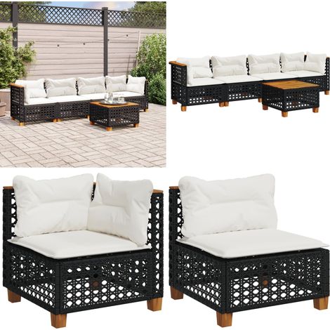 5-tlg. Garten-Sofagarnitur mit Kissen Schwarz Poly Rattan - Gartenmöbel - Outdoor Möbel - Rattan Sofa - Lounge Set - Esstisch - Home & Living (1/5)