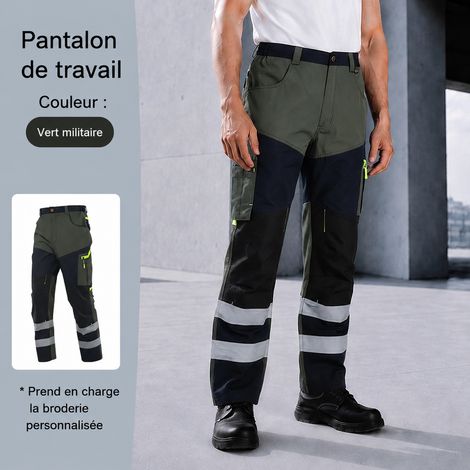 Pantalon de travail homme multi-poches anti-déchirure réfléchissant Vert armée XL réf 8773 61,5 × 41 × 47 cm 700 g – Livraison gratuite