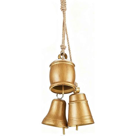 Cloche décorative vintage en fer forgé avec corde de chanvre, style rustique, idéale pour Noël, entrée, jardin, ferme et mariage (Type C). (1/5)