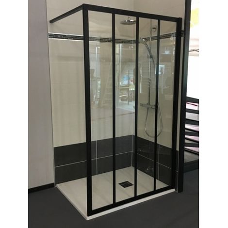 Paroi fixe Jacuzzi Loft Classic avec barre murale 120 cm, profilé noir mat et verre traité anticalcaire (1/5)