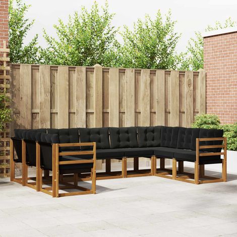 vidaXL Outdoor-Sofagarnitur mit Kissen 9 pcs Natürlich und Schwarz (1/5)