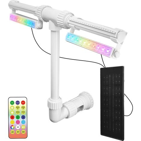 2-in-1 Solarbetriebener LED-Poolbrunnen mit einstellbarer Sprüh- und Strahlfunktion, IP68 wasserdicht, farbiges Licht, Solarpanel und Fernbedienung