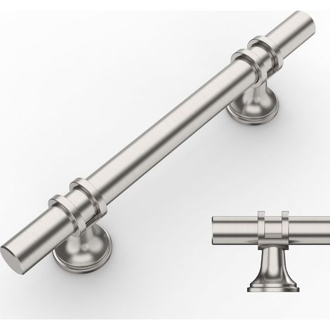 Lot de 10 poignées de meuble en nickel brossé 96mm, alliage d'aluminium avec vis, pour tiroirs et armoires. (1/5)