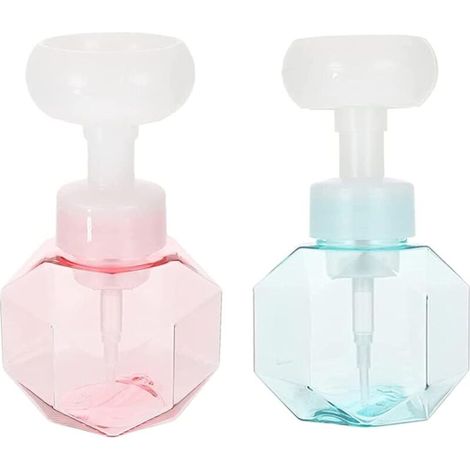 SABIR 2pcs Distributeur de Mousse en Forme de Fleur Distributeur de Mousse Bain Distributeur Savon Fleur Rechargeable Transparent pour Cuisine Salle de Bain Voyage Bleu Rose 300ml (1/5)