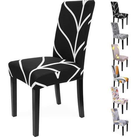 Housses de chaise extensibles lot de 6, design noir et blanc, lavables (1/5)