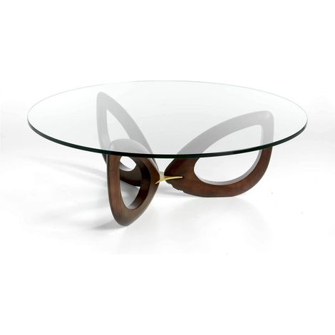 Table basse plateau verre trempé et bois de frêne - Transparent, noyer (1/3)